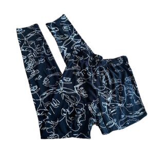 VIV Collection Black Abstract Line Art Face Leggings - One Size (OS) 8729
